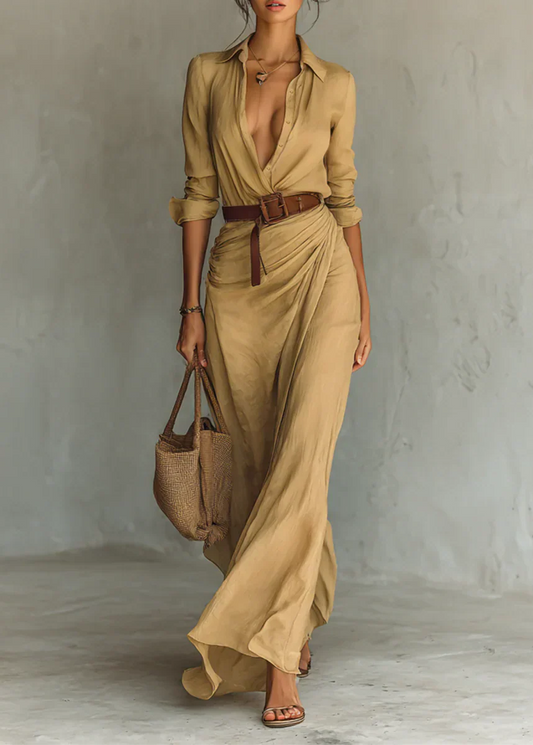 Soléna | Robe longue fluide ceinturée