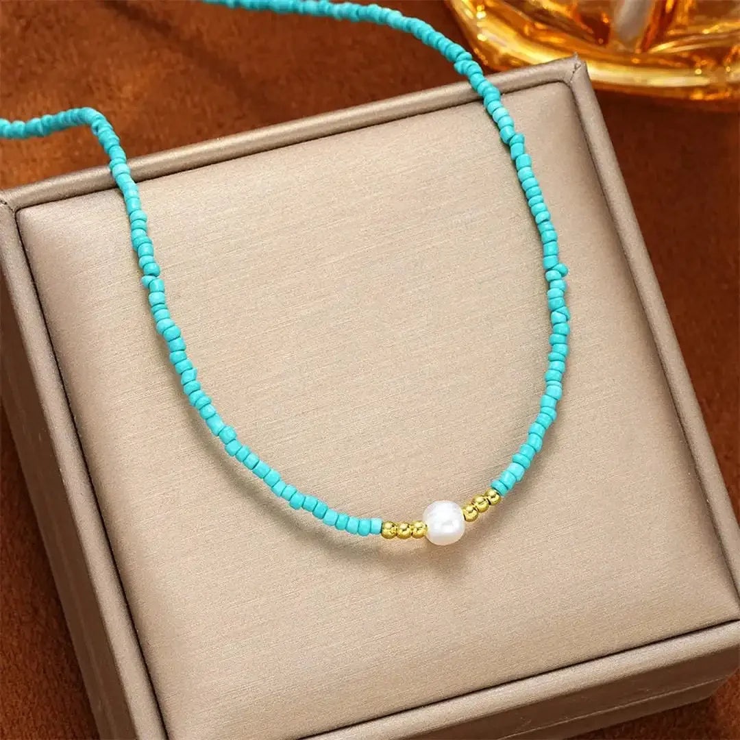 Amélie | Collier de Perles Baroque en Turquoise – Élégance intemporelle