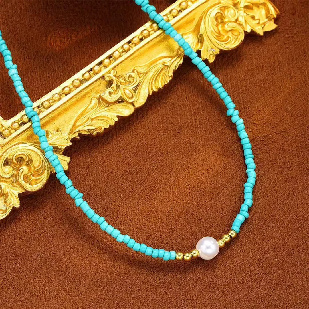 Amélie | Collier de Perles Baroque en Turquoise – Élégance intemporelle